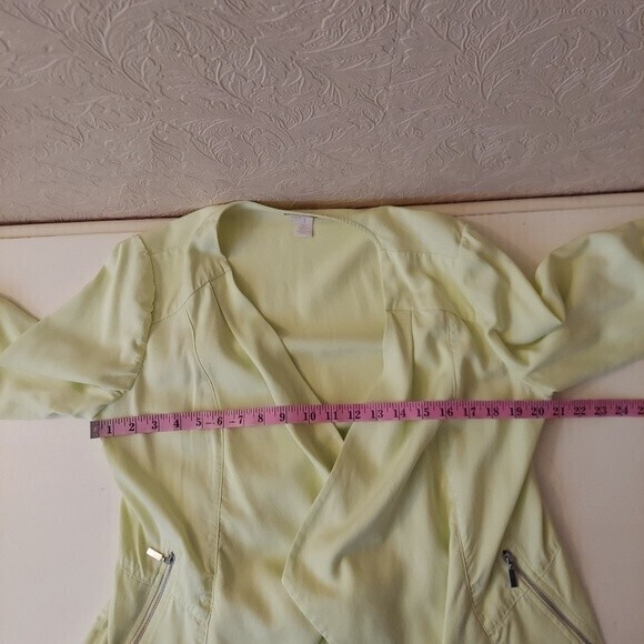 Chico’s Women’s Drape Front Jacket 3/4 Sleeve Zipper Yellow Green (1) Medium - Picture 4 of 7